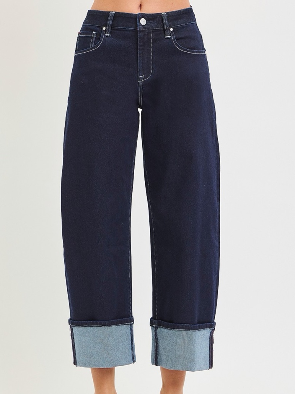 🩵Hello Gorgeous! RISEN Slouchy Crop Barrel Cuffed Hem Jeans- Dark Wash